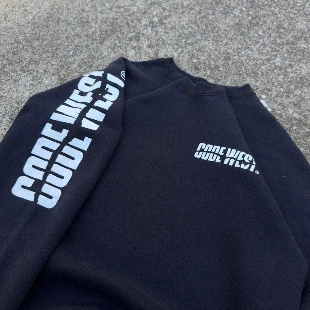 Vintage 90s Code West Brand Graphic Sweatshirt Streetwear Black Mens L (b2)